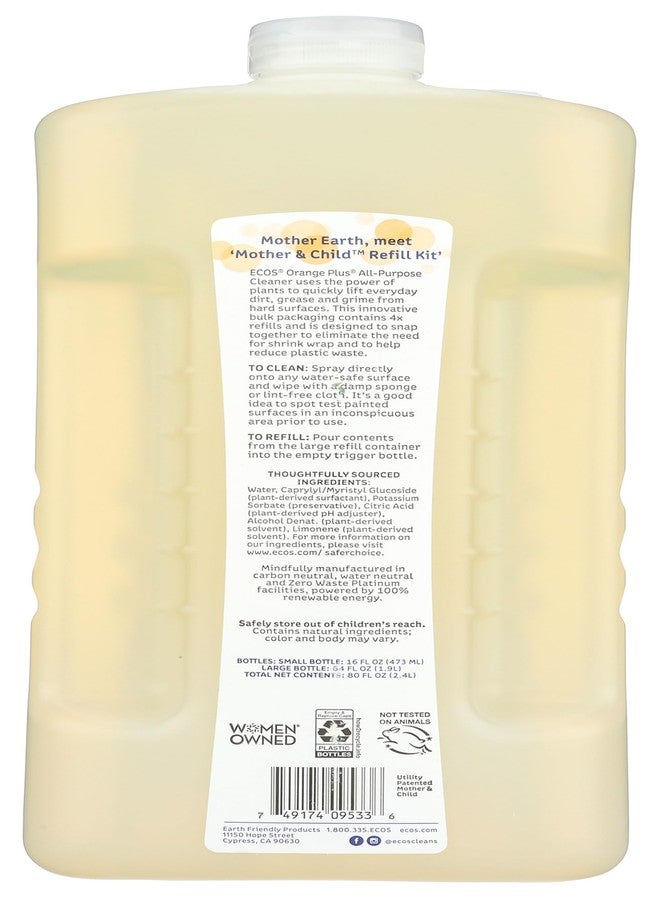 ECOS Non-Toxic All-Purpose Cleaner, Orange, 1 Small and 1 Large 80 oz Bottles by Earth Friendly Products - Image 2